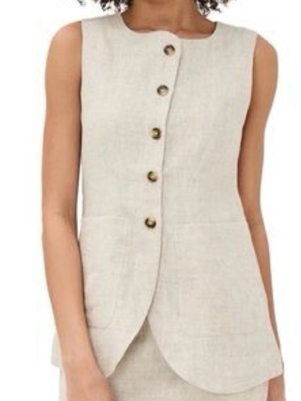 Sleeveless Linen Blend Button-Front vest in Natural cream (Bin A2- 060)